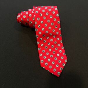 ~ J.G. Hook red vintage necktie tie, blue/gray, navy, gold medallion pattern USA